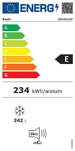 Bosch Hausgeräte GSN36VLEP Serie 4 Freistehender Gefrierschrank / E / 186 cm / 234 kWh/Jahr / Inox-look / 242 L / NoFrost / BigBox