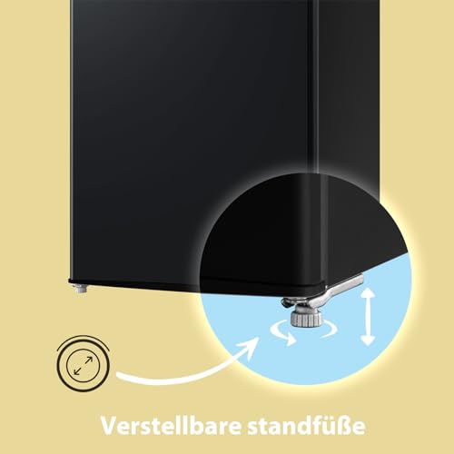 Comfee' RCD115DK2 Kühlschrank mit Gefrierfach/ 80L Tischkühlschrank/Obst- und Gemüsefach/ 84,5cm Höhe / 47,5cm Breite / 137kWh/Jahr/Einstellbare Temperaturregelung/Verstellbare Füße/Schwarz