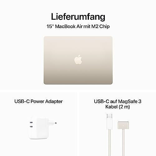 Apple 2023 MacBook Air Laptop mit M2 Chip: 15,3" Liquid Retina Display, 8GB RAM, 256 GB SSD Speicher, beleuchtete Tastatur, 1080p FaceTime HD Kamera. Funktioniert mit iPhone/iPad, Polarstern