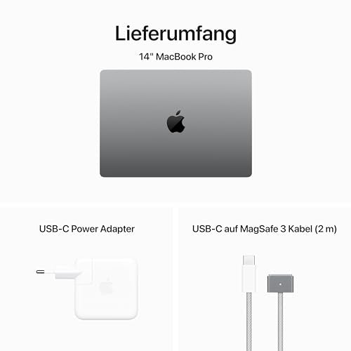 Apple 2023 MacBook Pro Laptop M3 Chip mit 8‑Core CPU, 10‑Core GPU: 14,2" Liquid Retina XDR Display, 8 GB gemeinsamer Arbeitsspeicher, 512 GB SSD Speicher. Funktioniert mit iPhone/iPad, Space Grau