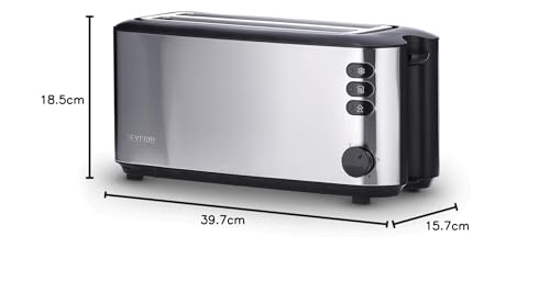 SEVERIN Automatik-Langschlitztoaster, Toaster mit Brötchenaufsatz, hochwertiger Edelstahl Toaster mit großen Röstkammern und 1400 W Leistung, Edelstahl-gebürstet/schwarz, AT 2509