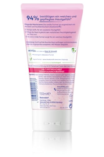 NIVEA Pflegende Waschcreme mit Mandelöl, sanfte Gesichtsreinigung für trockene und sensible Haut, extra milder Cleanser fürs Gesicht, pflegende Reinigungscreme (150 ml)