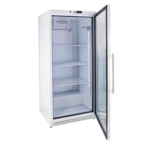 GastroHero Lagerkühlschrank Eco 590 mit Glastür für die Gastronomie, 4 verstellbare Einlegeböden, 590 Liter, Kühlschrank mit Glastür, Abschließbar, Innenbeleuchtung, Gastronomiebedarf, Weiß