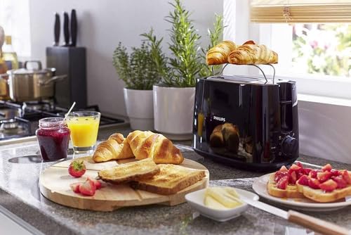 Philips Toaster – 2 Toastschlitze, 8 Stufen, Brötchenaufsatz, Auftaufunktion, Liftfunktion, Abschaltautomatik, schwarz (HD2581/90)