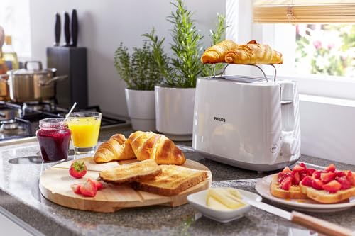 Philips Toaster – 2 Toastschlitze, 8 Stufen, Brötchenaufsatz, Auftaufunktion, Liftfunktion, Abschaltautomatik, weiß (HD2581/00)