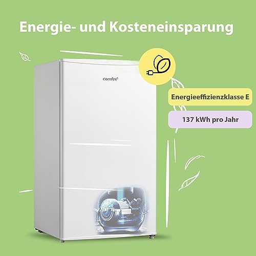 Comfee RCD80WH2(E) Kühlschrank mit Gefrierfach/ 80L Tischkühlschrank/Obst- und Gemüsefach/ 84,5cm Höhe / 47,5cm Breite / 137kWh/Jahr/Einstellbare Temperaturregelung/Verstellbare Füße/Weiß