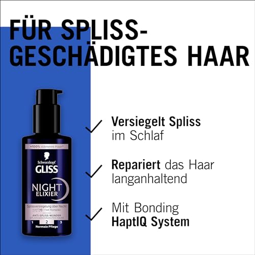 Gliss Night Elixier Anti-Spliss Wunder (100 ml), Haarserum versiegelt Spliss im Schlaf, Haarpflege repariert das Haar langanhaltend