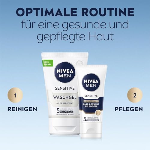 NIVEA MEN Sensitive Bart & Gesicht Pflege-Gel, schnell einziehende Bartpflege für empfindliche Männerhaut, beruhigende Gesichtspflege zur Linderung von Hautirritationen (50 ml)