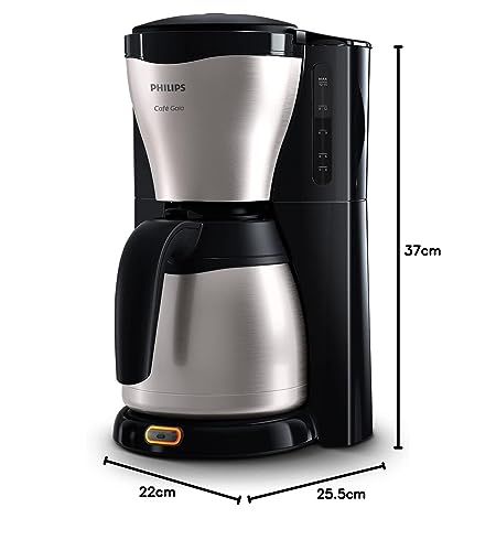 PHILIPS Filterkaffeemaschine – 1.2-Liter-Thermoskanne, bis zu 15 Tassen, Edelstahl, (HD7546/20), 1000watts, 25.5 x 22.1 x 37.01 cm, silbern/schwarz