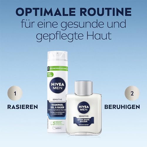 NIVEA MEN Sensitive After Shave Balsam, Gesichtspflege nach der Rasur für empfindliche Männerhaut, beruhigende Rasur-Pflege zur Linderung von Hautirritationen (100 ml)