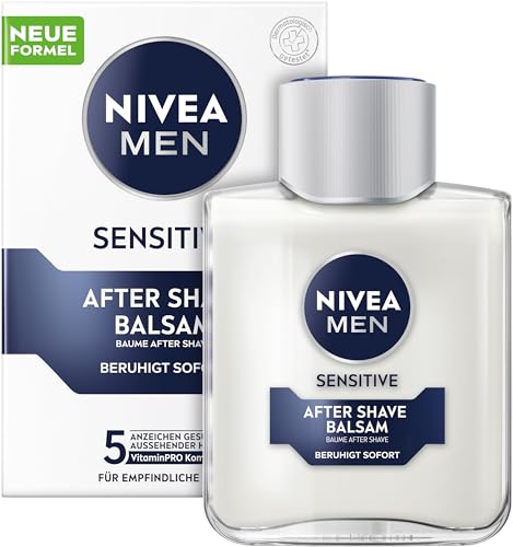 NIVEA MEN Sensitive After Shave Balsam, Gesichtspflege nach der Rasur für empfindliche Männerhaut, beruhigende Rasur-Pflege zur Linderung von Hautirritationen (100 ml)