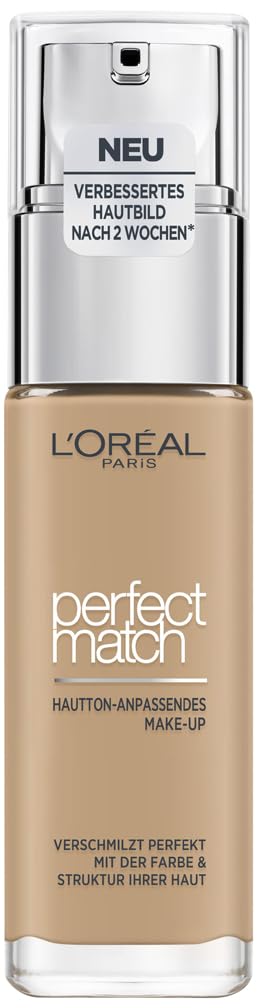 L'Oréal Paris Make up, Flüssige Foundation mit Hyaluron und Aloe Vera, Perfect Match Make-Up, Nr. 3.D/3.W Golden Beige, 30 ml