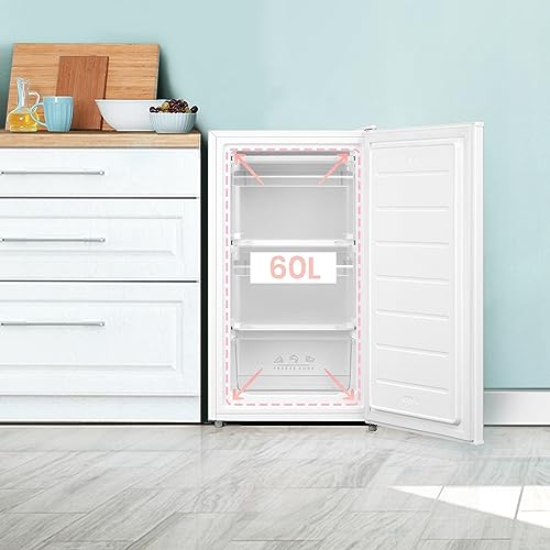 COMFEE' RCU60WH2(E) 60L Gefrierschrank senkrecht, 3 Fächer, Eintür, einstellbare Temperatur, umkehrbare Tür, leise, Freistehend, Weiß