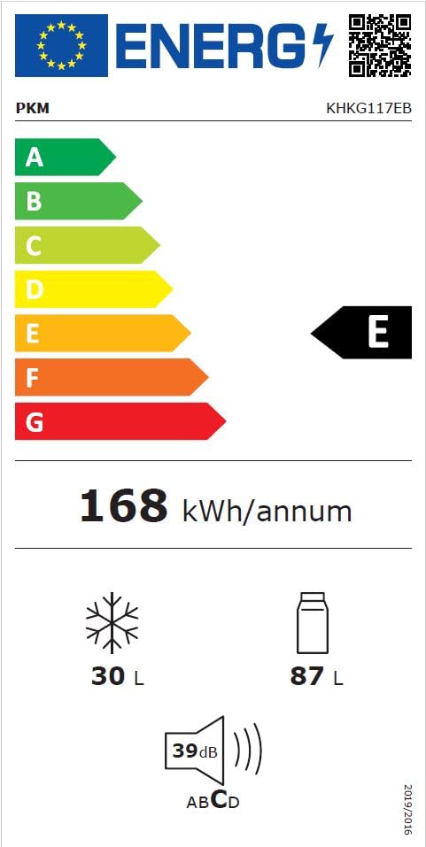 PKM Kühlgefrierkombination KHKG117E 117 Liter Nutzinhalt Nur 39 dB (Schwarz)