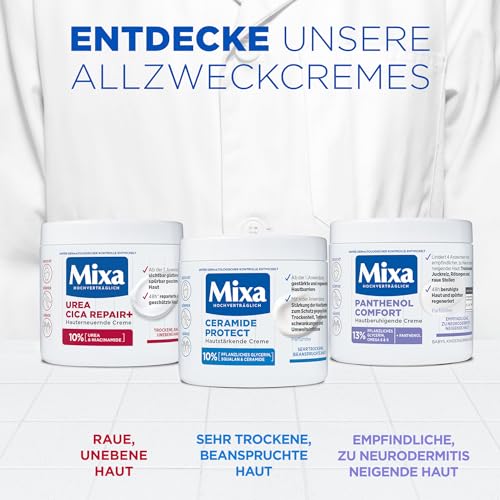 Mixa Urea hauterneuernde Creme mit Urea & Niacinamide, für trockene und raue und unebene Haut, repariert und glättet, Feuchtigkeitspflege für den Körper, Hände und Gesicht, Urea Cica Repair+, 400 ml