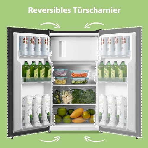 Comfee' RCD115DK2 Kühlschrank mit Gefrierfach/ 80L Tischkühlschrank/Obst- und Gemüsefach/ 84,5cm Höhe / 47,5cm Breite / 137kWh/Jahr/Einstellbare Temperaturregelung/Verstellbare Füße/Schwarz