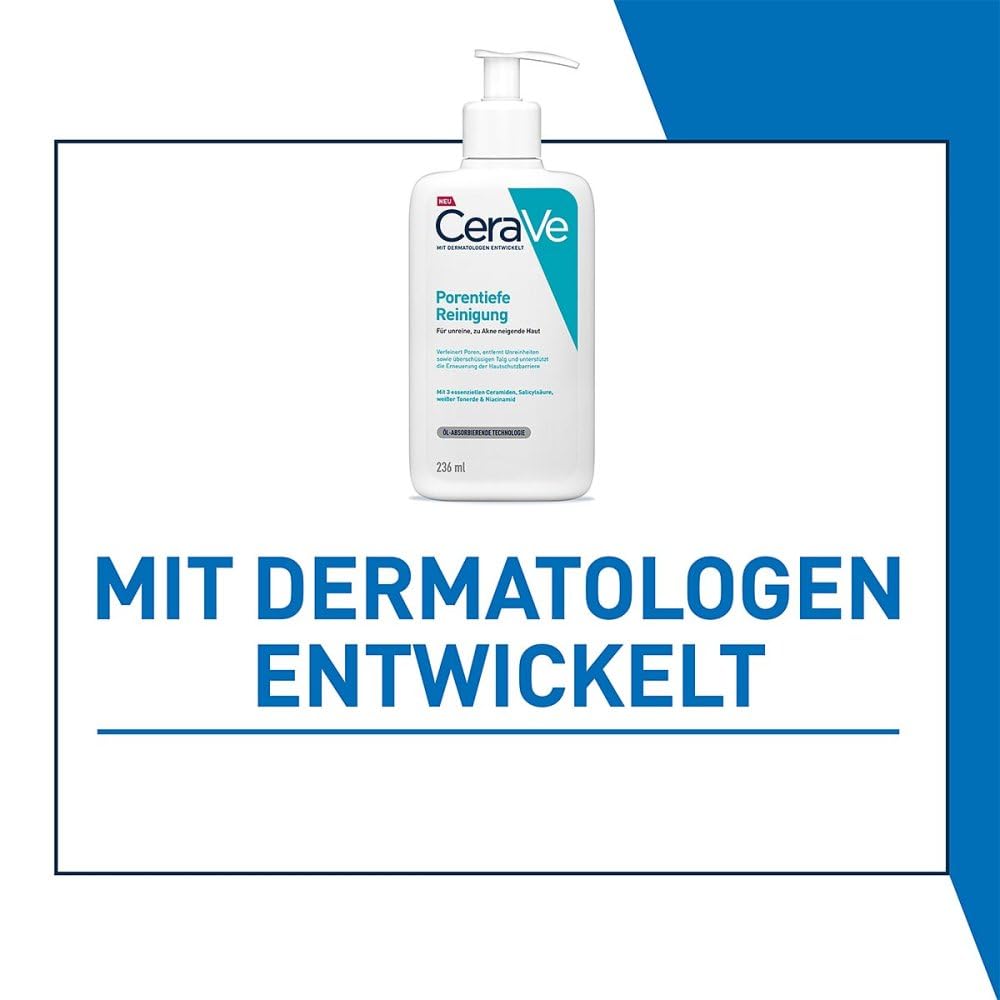 CeraVe Schäumendes Reinigungsgel für das Gesicht, Porentiefe Reinigung bei unreiner und zu Akne neigender Haut, Mit Salicylsäure, weißer Tonerde und Niacinamid, 236 ml