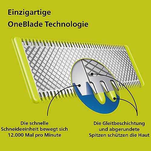 Philips OneBlade Face & Body – Elektrischer Bartschneider, Rasierer und Bodygroomer zum Trimmen, Stylen und Rasieren, 3x Original-Klingen, 1x 5-in-1 Trimmaufsatz, 2x Körperaufsätze, QP2824/30