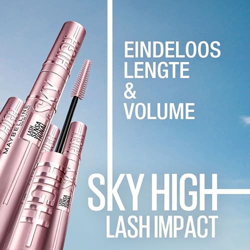 Maybelline New York Schwarze Wimperntusche für extrem lange Wimpern, Lash Sensational Sky High Mascara, Very Black, 7,2 ml