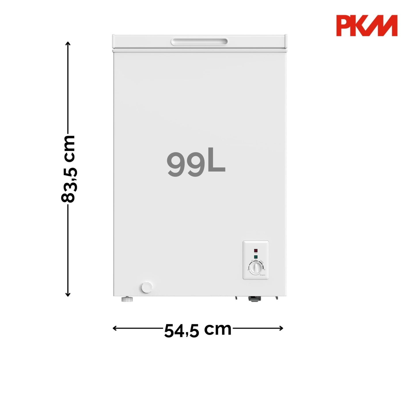 PKM Gefriertruhe GT100E, 99 Liter Nutzinhalt | Weiß | 4 Sterne Kennzeichnung | Flüsterleise mit 39 dB | Schnellgefrieren & Kühlmodus | 1 zusätzlicher Drahtkorb | Energieeffizienzklasse E