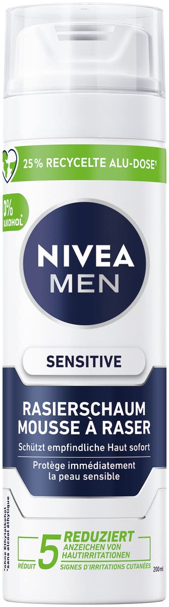 NIVEA MEN Sensitive Rasierschaum (200 ml), Rasierschaum mit Kamille und Vitamin E für eine sanfte Rasur, schützender Rasierschaum für Männer gegen Hautirritationen