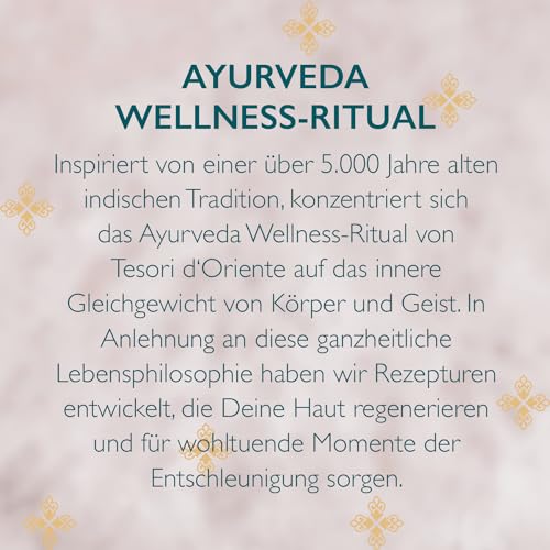 TESORI D'ORIENTE Geschenkset Ayurveda in Metallbox, Cremedusche 250 ml, EDT 100 ml & Cremebad 500 ml mit Amla-Fruchtextrakt, Sesam-Öl, Aloe vera und Calendula, Wellness-Rituale für Körper & Sinne