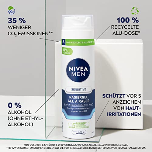 NIVEA MEN Sensitive Rasiergel (200 ml), Rasiergel mit Kamille, Hamamelis und Vitamin E für eine sanfte Rasur, schützendes Rasiergel für Männer gegen Hautirritationen