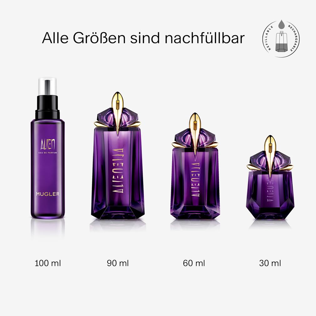 MUGLER Alien Eau de Parfum, Damen-Parfum, Amberartig, holzig und blumig, Außergewöhnlicher Duft, Nachfüllbar, 60 ml