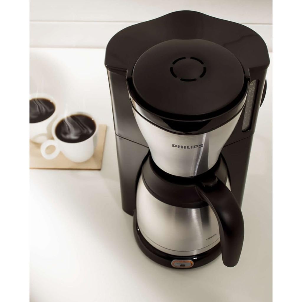 PHILIPS Filterkaffeemaschine – 1.2-Liter-Thermoskanne, bis zu 15 Tassen, Edelstahl, (HD7546/20), 1000watts, 25.5 x 22.1 x 37.01 cm, silbern/schwarz