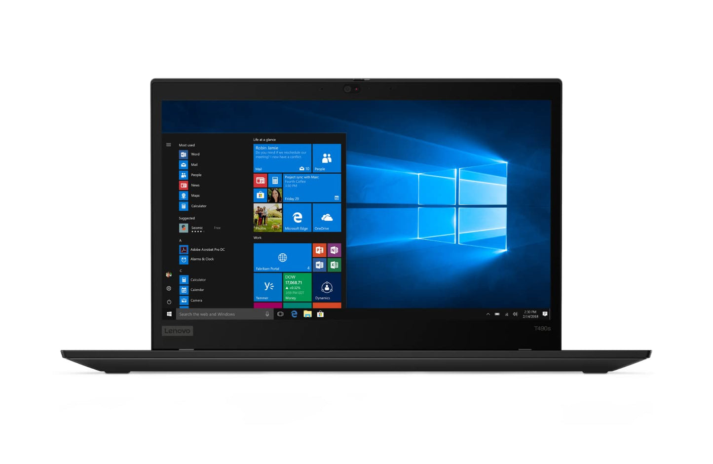 Lenovo ThinkPad T490s 14 Zoll 1920x1080 Full HD Intel Core i5 8265U 256GB SSD Festplatte 8GB Speicher Windows 11 Pro Webcam Notebook Laptop (Generalüberholt)