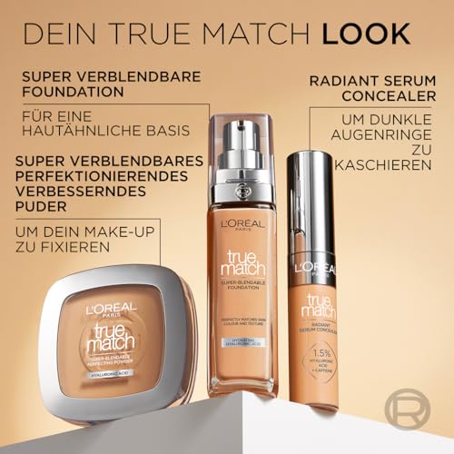 L'Oréal Paris Make up, Flüssige Foundation mit Hyaluron und Aloe Vera, Perfect Match Make-Up, Nr. 3.D/3.W Golden Beige, 30 ml