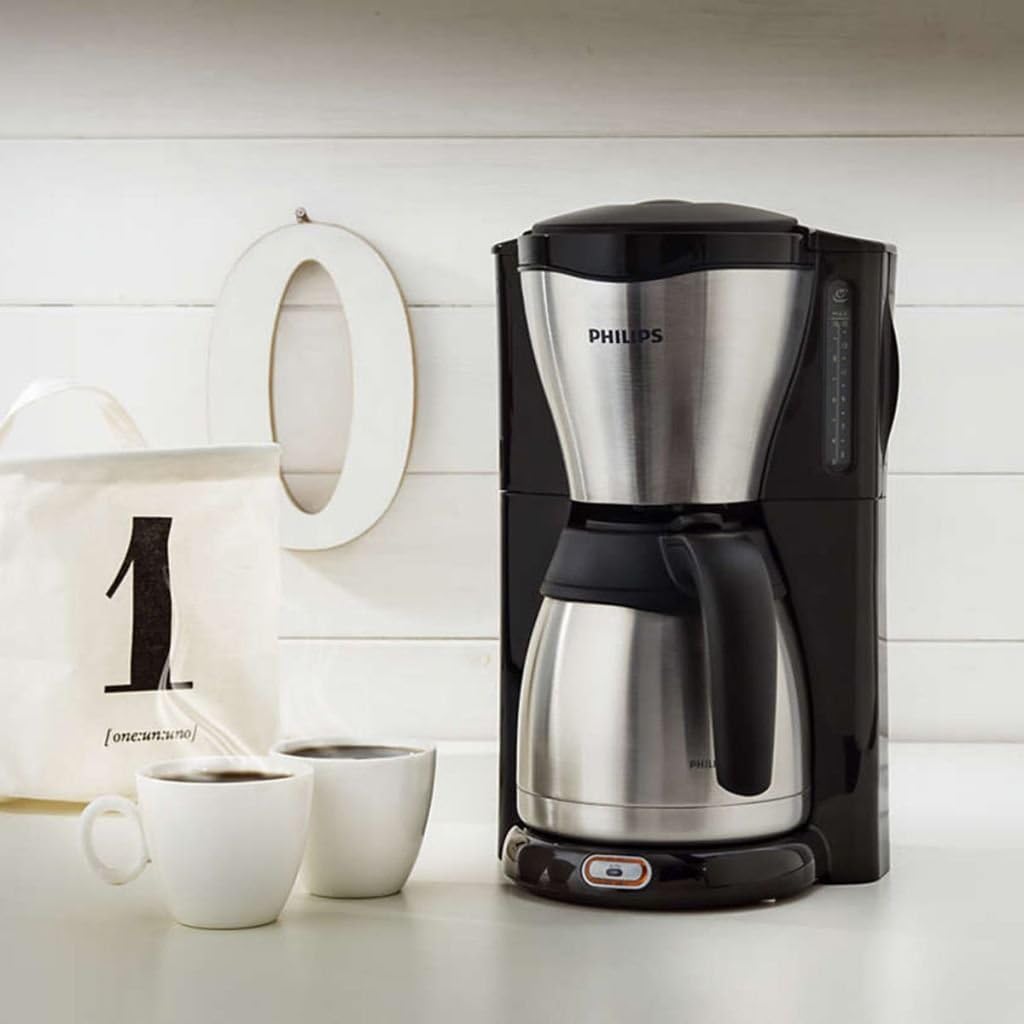 PHILIPS Filterkaffeemaschine – 1.2-Liter-Thermoskanne, bis zu 15 Tassen, Edelstahl, (HD7546/20), 1000watts, 25.5 x 22.1 x 37.01 cm, silbern/schwarz