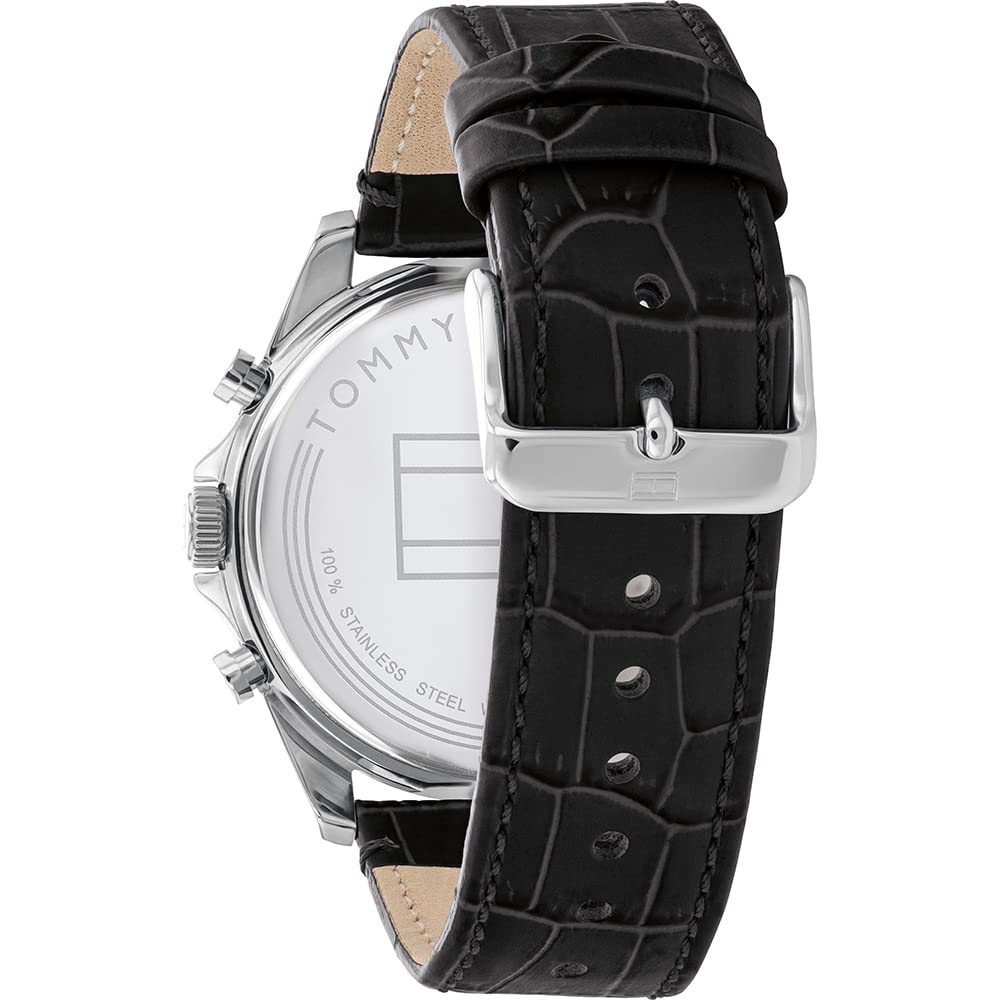 Tommy Hilfiger Multi Zifferblatt Quarz Uhr für Herren mit Schwarzes Lederarmband - 1710449