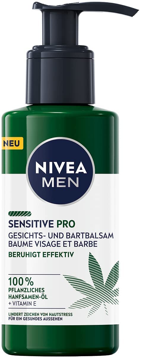 NIVEA MEN Sensitive Pro Gesichts- und Bartbalsam (150 ml), feuchtigkeitsspendende Creme für Männer mit Hanfsamenöl & Vitamin E, beruhigender, leichter Balsam für Bartträger