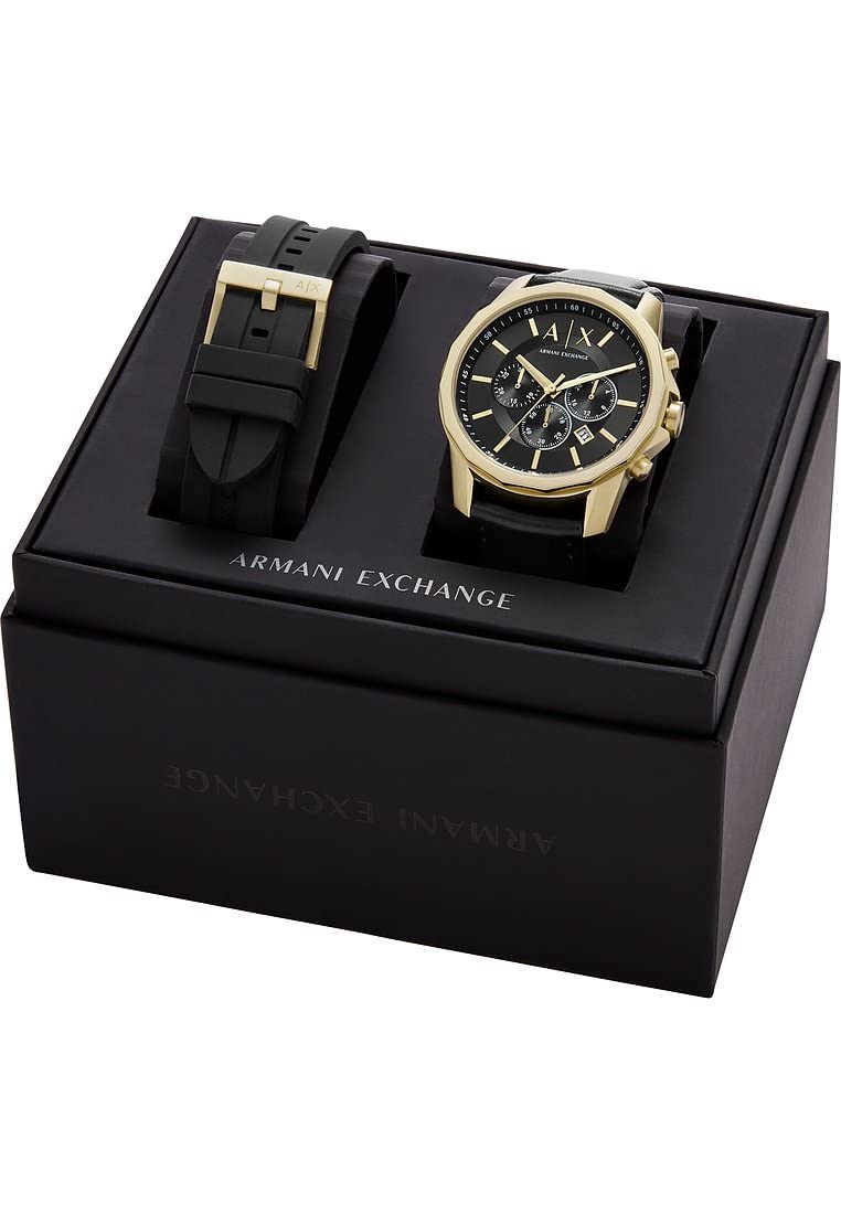 Armani Exchange Geschenkset Herrenuhr Chronograph Edelstahl goldfarben, AX7133SET