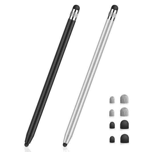 Tablet Stift MEKO Touchscreen Stift 2 in 1 Gummi Stylus Touch Pen für alle Handys/Tablets iPhone i-Pad Pro Mini iWatch Samsung Huawei Xiaomi Surface Chromebook usw. Schwarz+Silber