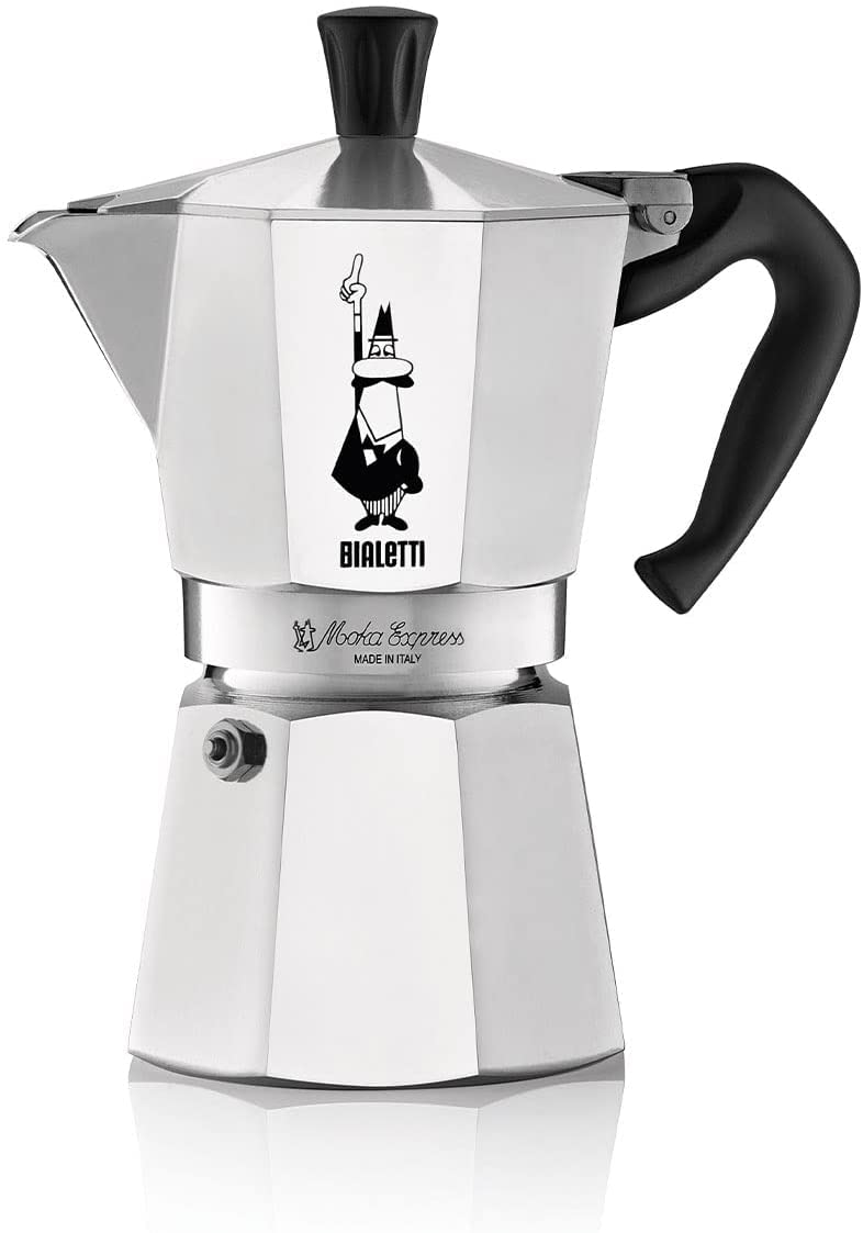 Bialetti Moka Express Ikonische Herdplatten-Espressomaschine, Aluminium, 270 ml, Silber/Schwarz