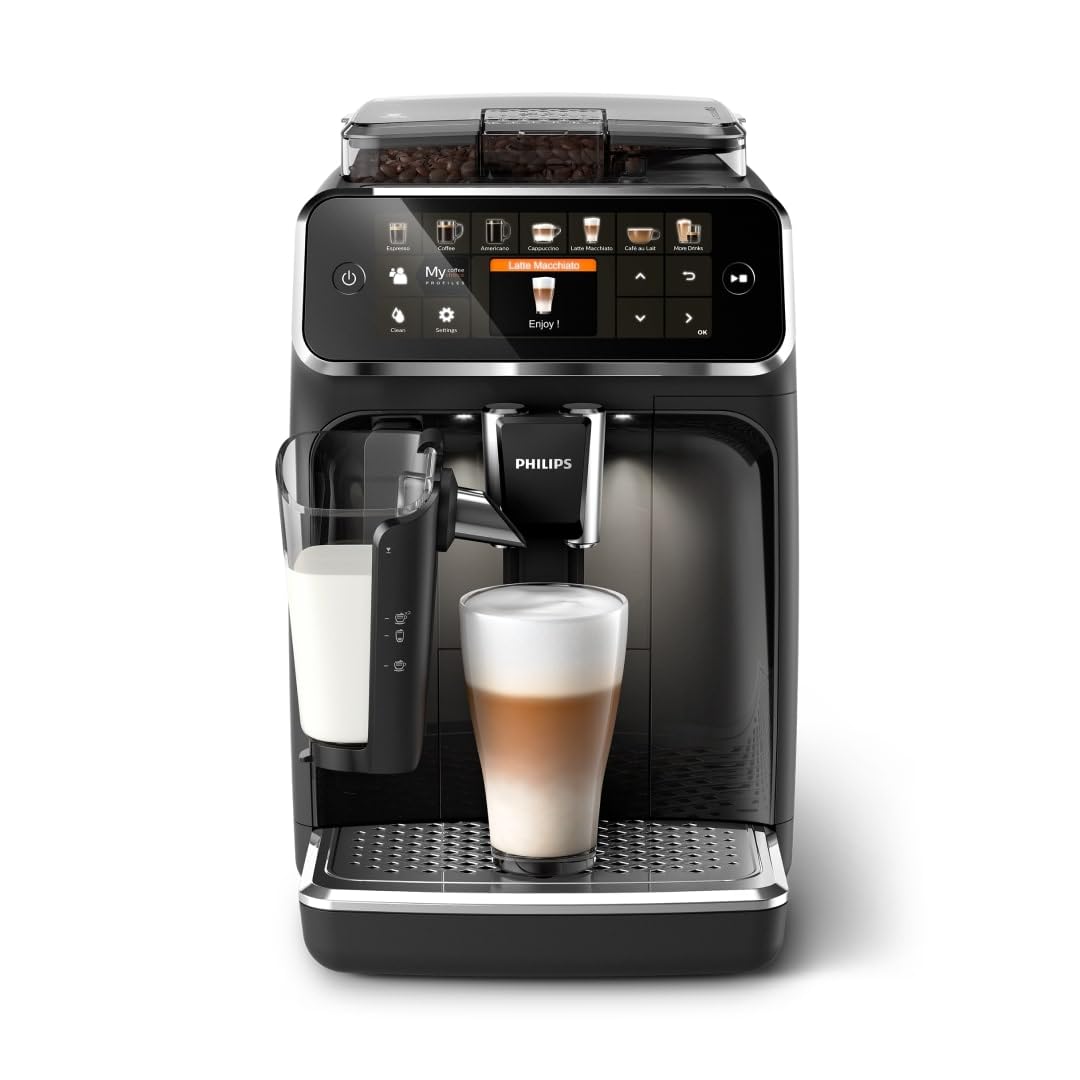 PHILIPS Espressomaschine der Serie 5400 – Genießen Sie 12 Getränke, schnell reinigendes LatteGo, intuitives TFT-Display, anpassbare Kaffeeeinstellungen, erstklassiges Küchendesign (EP5441/50)