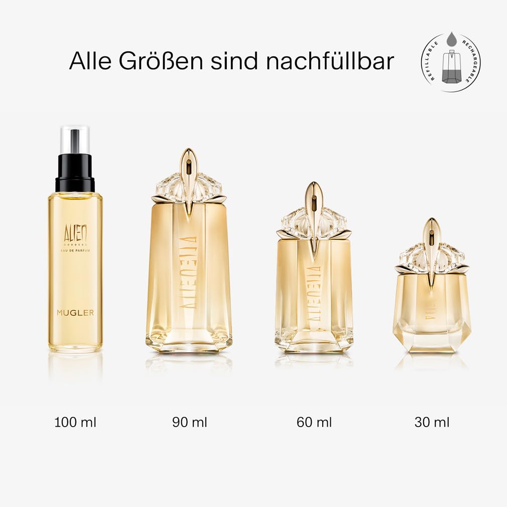 MUGLER Alien Goddess Eau de Parfum, Damen-Parfum, Blumig, amberartig und holzig, Göttlicher Duft, Nachfüllbar, 60 ml