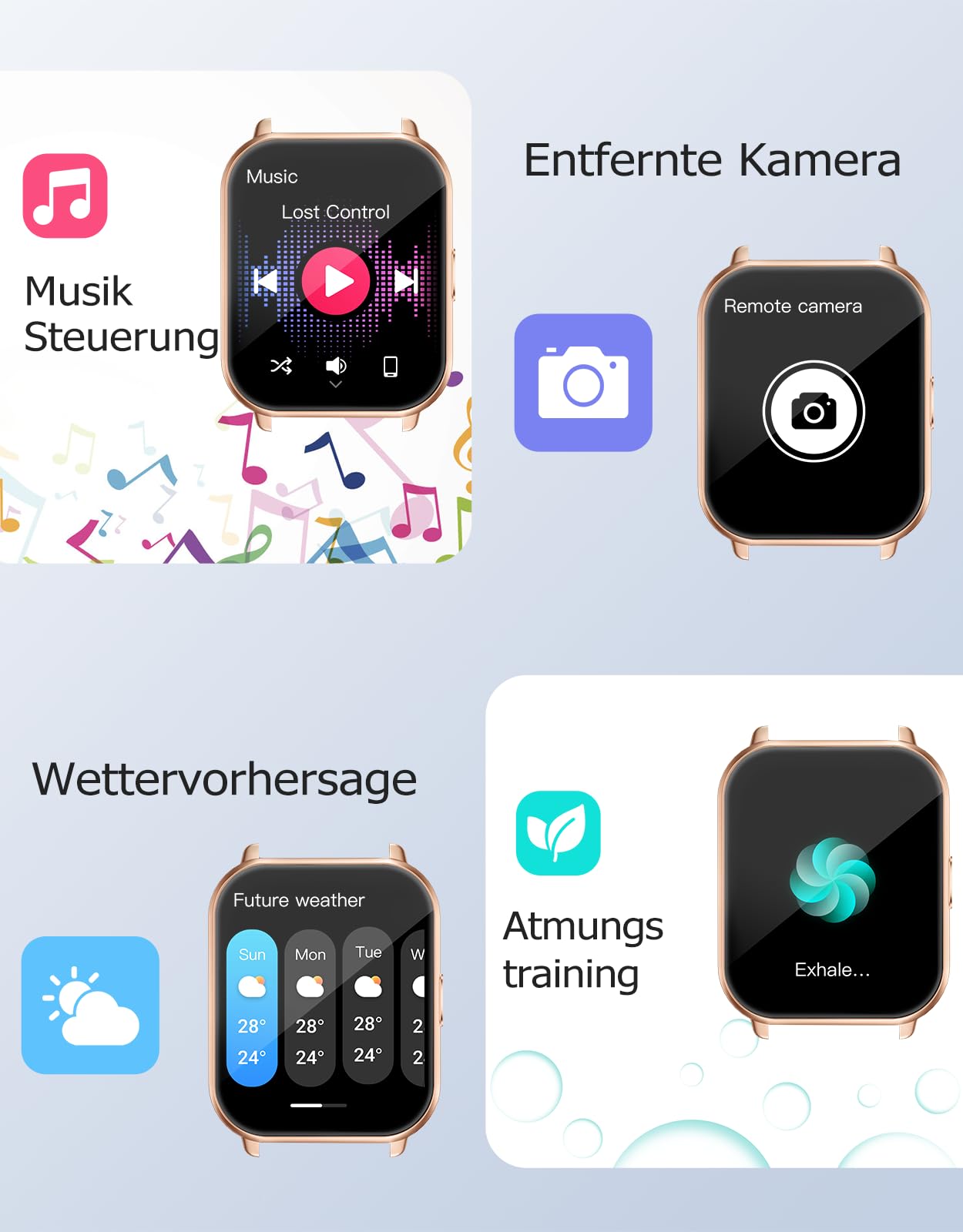 RUIMEN Smartwatch mit Telefonfunktion,Smartwatch für Damen Herren HD-Touch Screen Fitnessuhr mit SpO2-Überwachung Pulsuhr Schlafmonitor Schrittzähler Uhr Multi Trainingsmodi für Android iOS