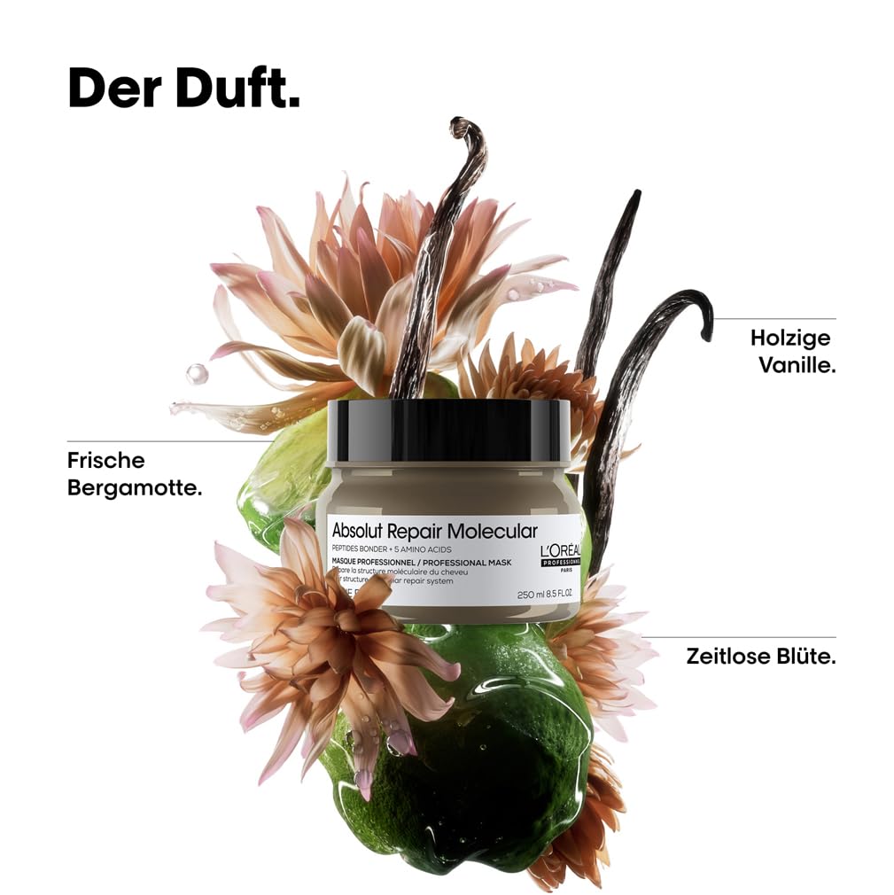 L'Oréal Professionnel Maske für strukturgeschädigtes Haar, Molekulare Tiefenreparatur für mehr Geschmeidigkeit, Mit Peptidbondern und 5 Aminosäuren, Serie Expert, Absolut Repair Molecular Maske, 250ml