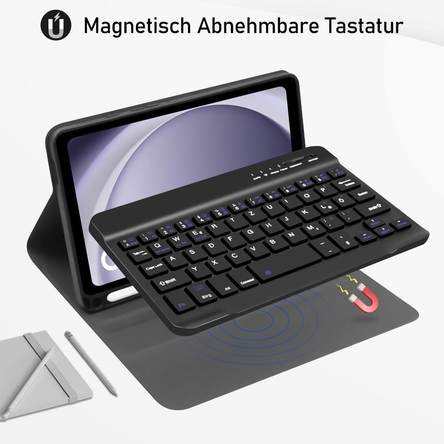 Hofsos für Samsung Tablet A9 Tastatur Hülle - Galaxy Tab A9 Hülle mit Tastatur, (Deutsches QWERTZ) Tastatur Magnetische Wireless Abnehmbare Bluetooth für Samsung Galaxy Tab А9 2023 8,7 Zoll, Schwarz