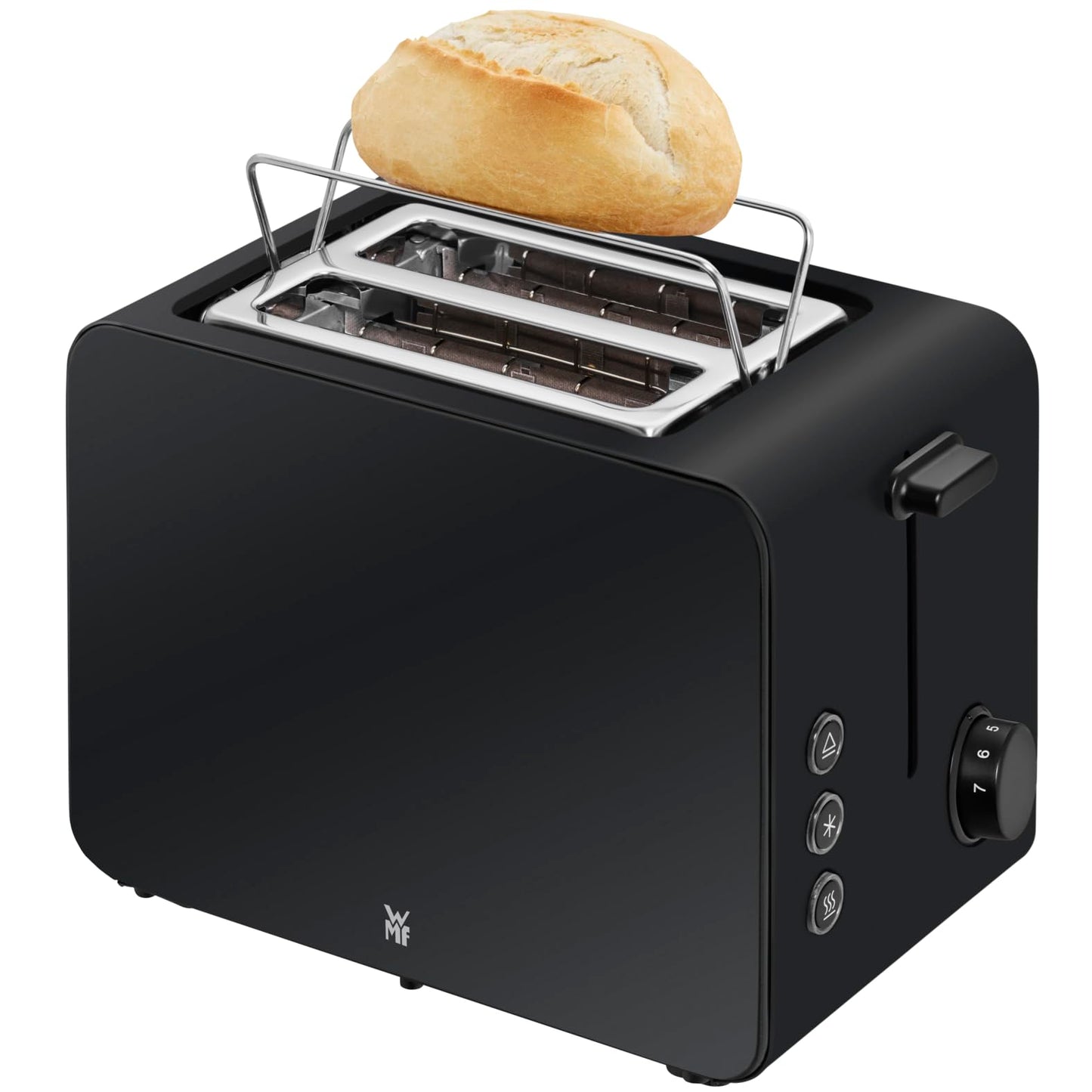 WMF Stelio Toaster 2 Scheiben Edelstahl, Doppelschlitz Toaster mit Brötchenaufsatz, Bagel-Funktion, 7 Bräunungsstufen, 900 W, Toaster edelstahl matt schwarz