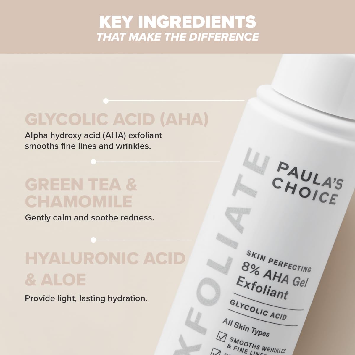 Paula's Choice Skin Perfecting 8% AHA Peeling Gel – Glättet Feine Linien und Falten – Anti-Aging Gesichtspeeling mit Glykolsäure – Weiche & Glatte Haut – Alle Hauttypen – 100 ml