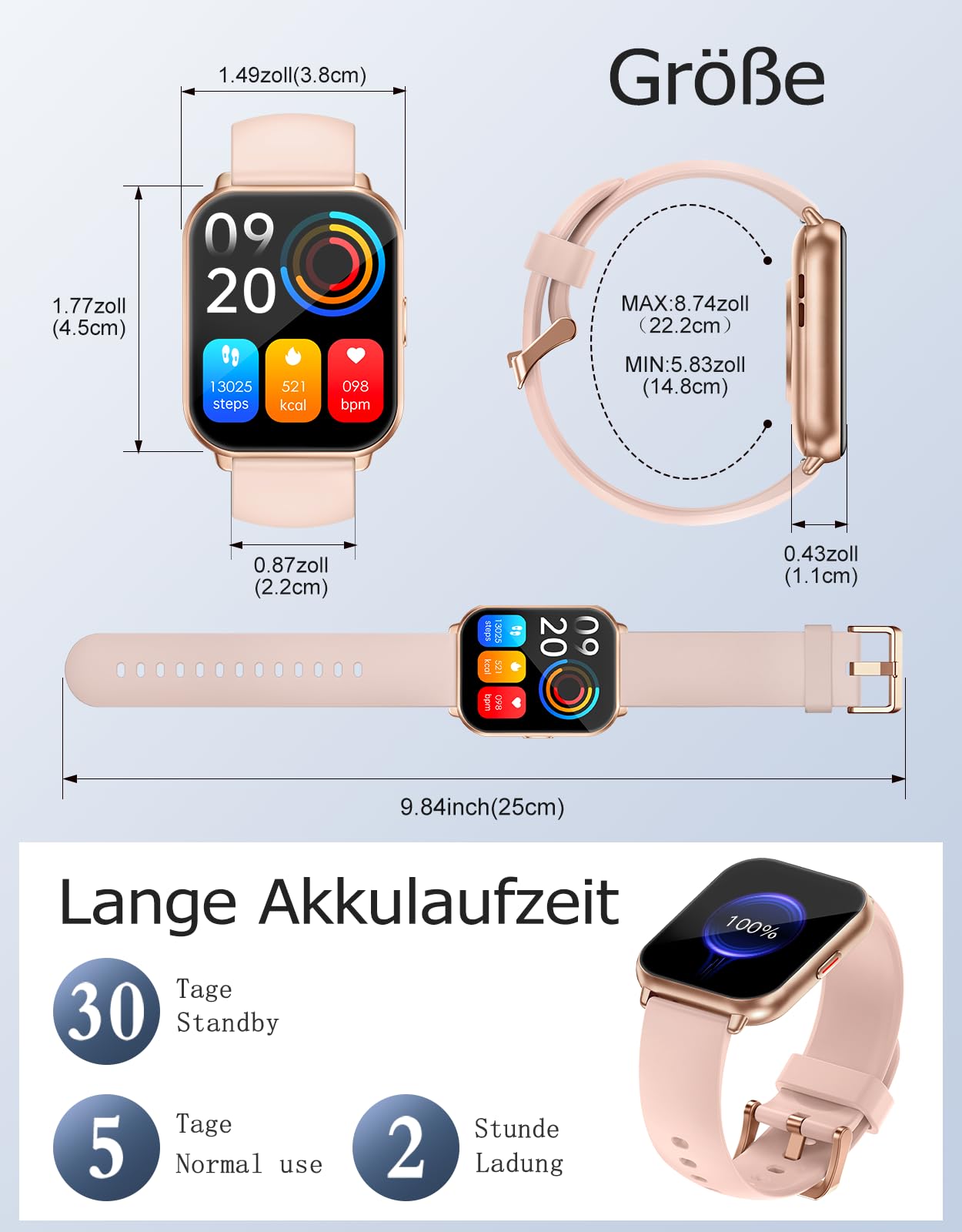 RUIMEN Smartwatch mit Telefonfunktion,Smartwatch für Damen Herren HD-Touch Screen Fitnessuhr mit SpO2-Überwachung Pulsuhr Schlafmonitor Schrittzähler Uhr Multi Trainingsmodi für Android iOS