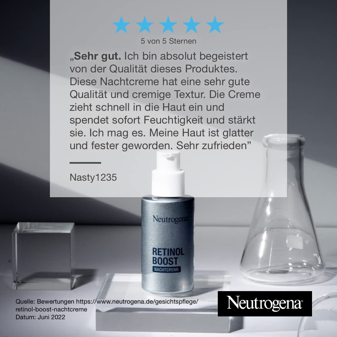 Neutrogena Retinol Boost Nachtcreme, leichte Anti Aging Gesichtscreme mit Retinol, feuchtigkeitsspendende Gesichtspflege bekämpft sichtbare Zeichen der Hautalterung, mildert Pigmentflecken (50 ml)