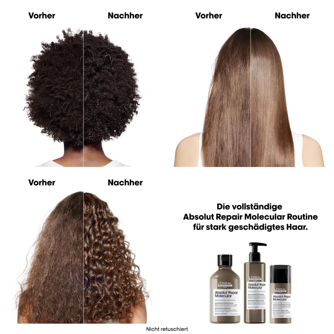 L'Oréal Professionnel Geschenkset für strukturgeschädigtes Haar, Zur molekularen Tiefenreparatur, Mit Peptidbondern & Aminosäuren, Serie Expert, Absolut Repair Molecular Shampoo, Maske & Mini-Leave-In