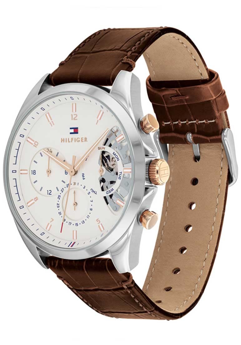 Tommy Hilfiger Multi Zifferblatt Quarz Uhr für Herren mit Braunes Lederarmband - 1710450