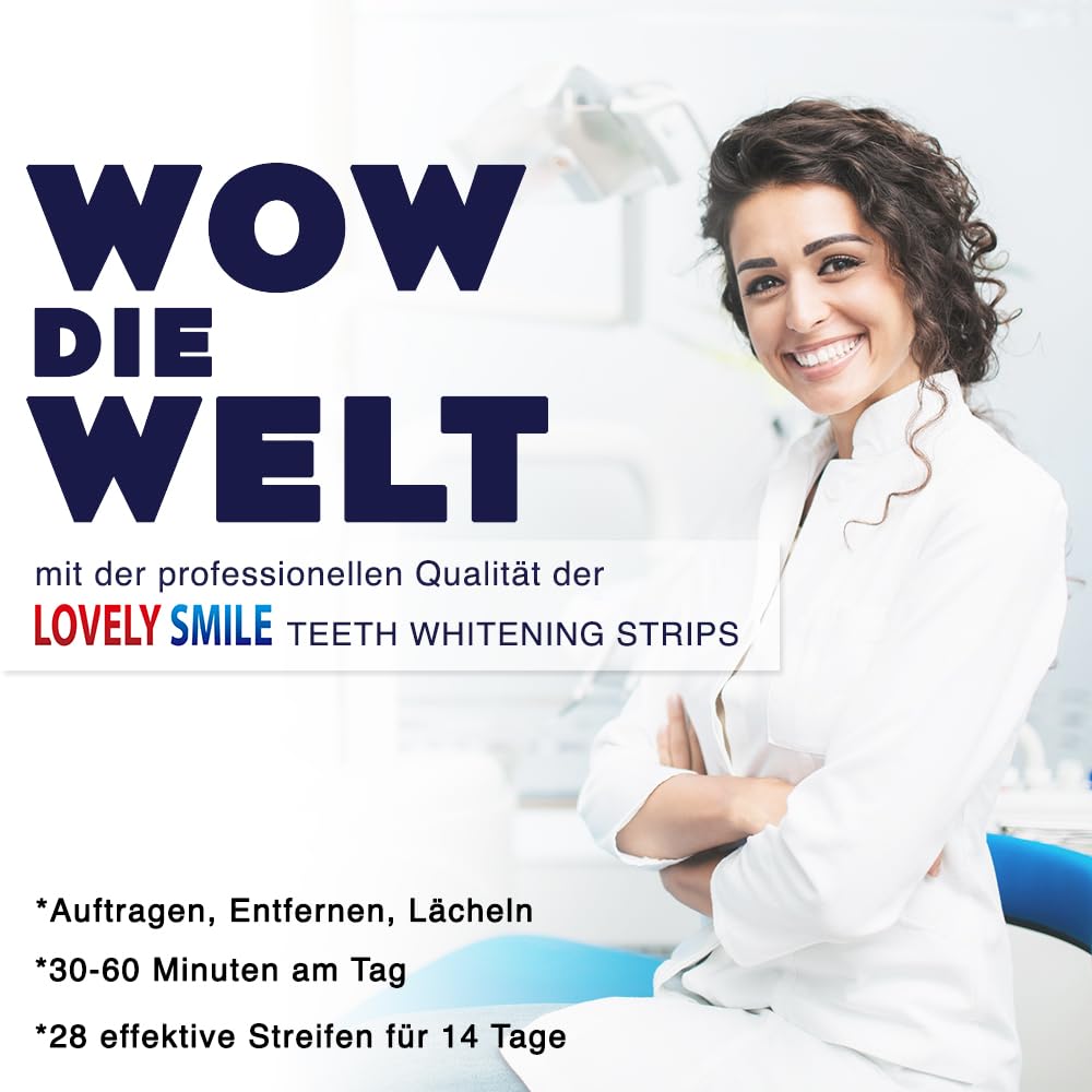 LOVELY SMILE Premium Line Teeth Whitening Strips - Zahnaufhellung ohne Zahnempfindlichkeit, Peroxidfrei - Schnelle Wirkung - Sicher für Zahnschmelz, 28 WHITE-STRIPS von RAY OF SMILE