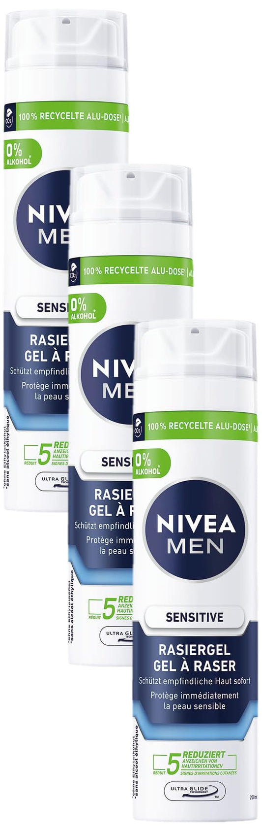 NIVEA MEN Sensitive Rasiergel (200 ml), Rasiergel mit Kamille, Hamamelis und Vitamin E für eine sanfte Rasur, schützendes Rasiergel für Männer gegen Hautirritationen (Packung mit 3)